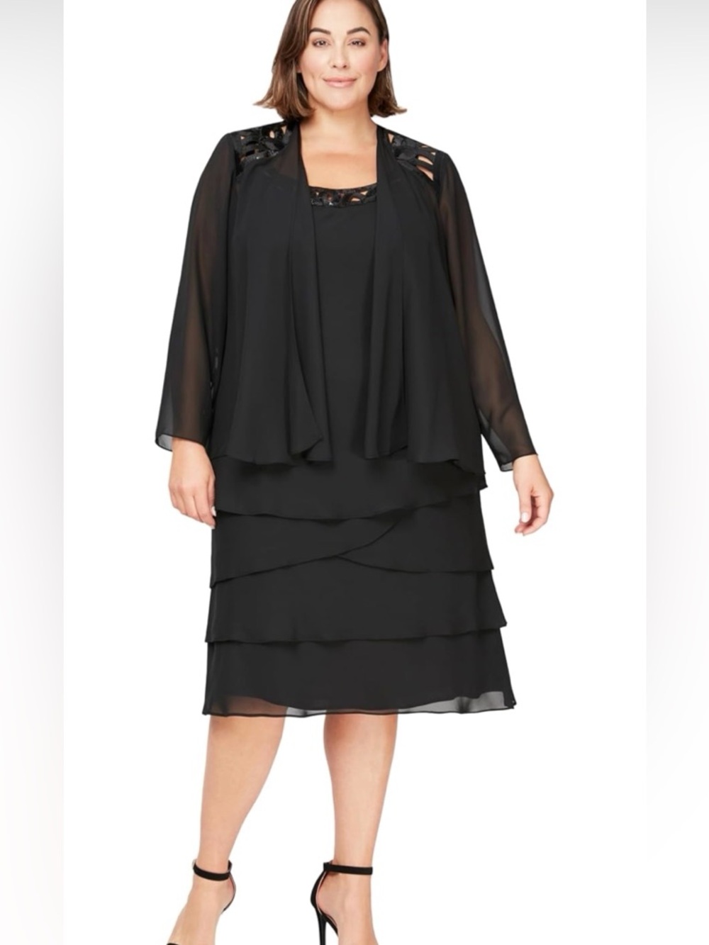 SLNY Black Sequin Accent 2 piece Dress and Sheer jacket